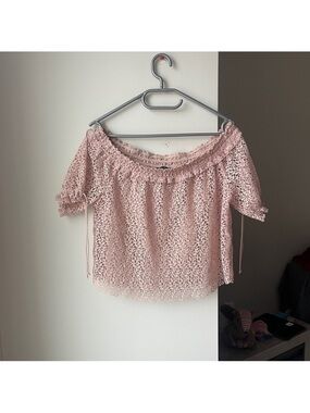 Zara Blush Pink Crochet Off-Shoulder Top XS